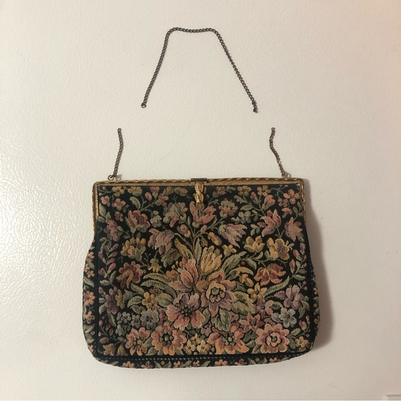VTG Gorwood Canada Tapestry Fabric Handbag Purse Pastel Floral Gold-Tone Metal - Picture 3 of 16